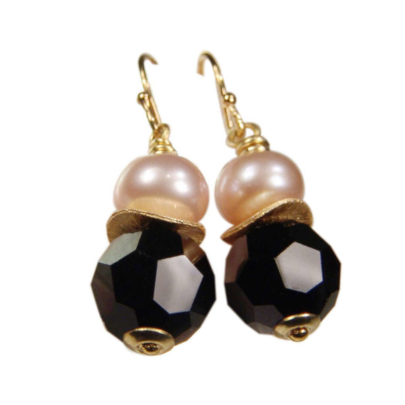 Klassische Ohrhänger mit Perle in Schwarz, – gold oder silber