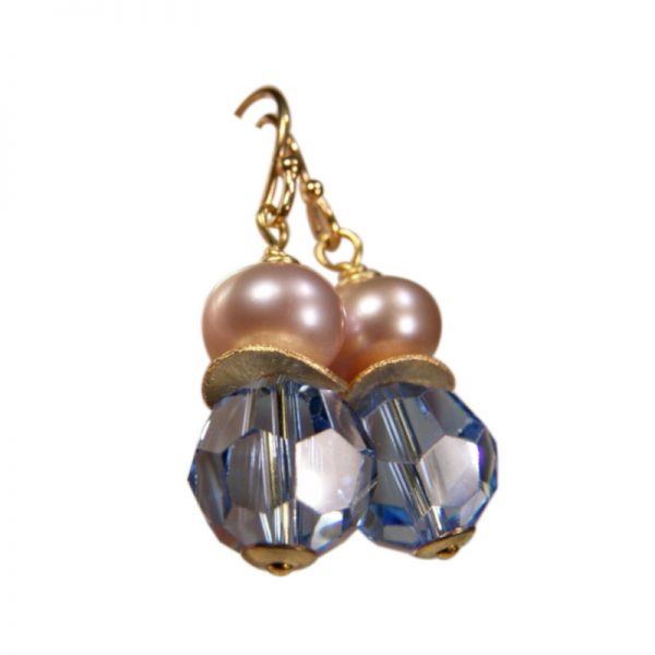 Ohrringe Perle und Kristall Hellblau