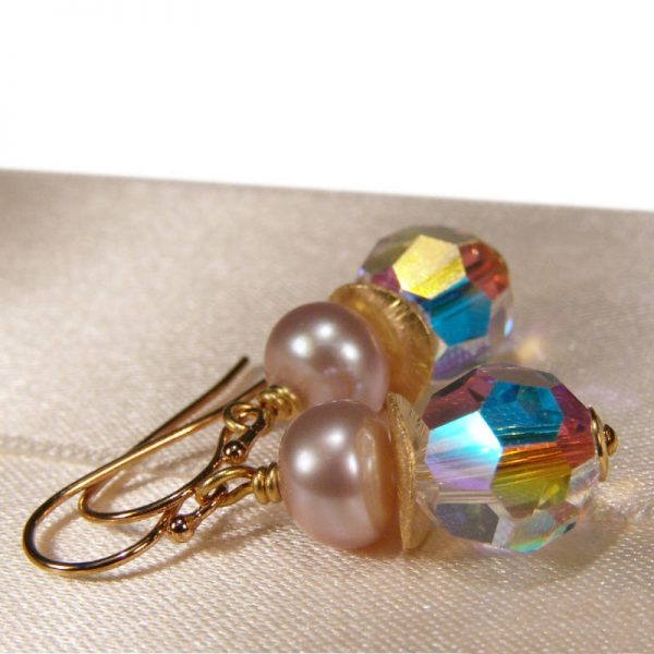 Ohrhänger mit Perle und Kristall - Variante in Silber vergoldet