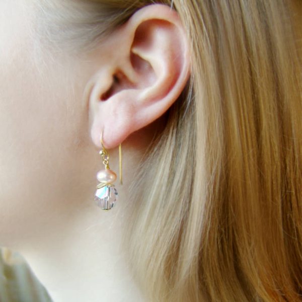 Ohrhänger mit Perle und Kristall - Variante in Silber vergoldet