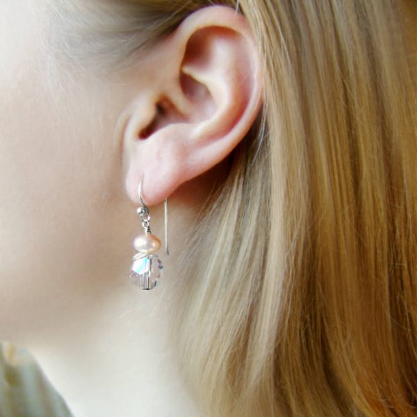 Ohrhänger mit Perle und Kristall - Variante in Silber