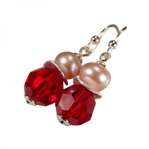 Ohrringe Perle und Kristall Rot